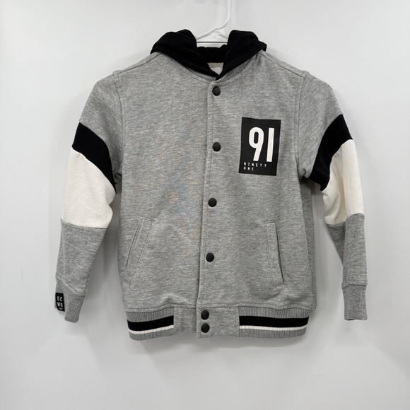 Zara Other - Zara Kids Size 7 Gray Black Color Block‎ Hoodie Jacket Varsity Style